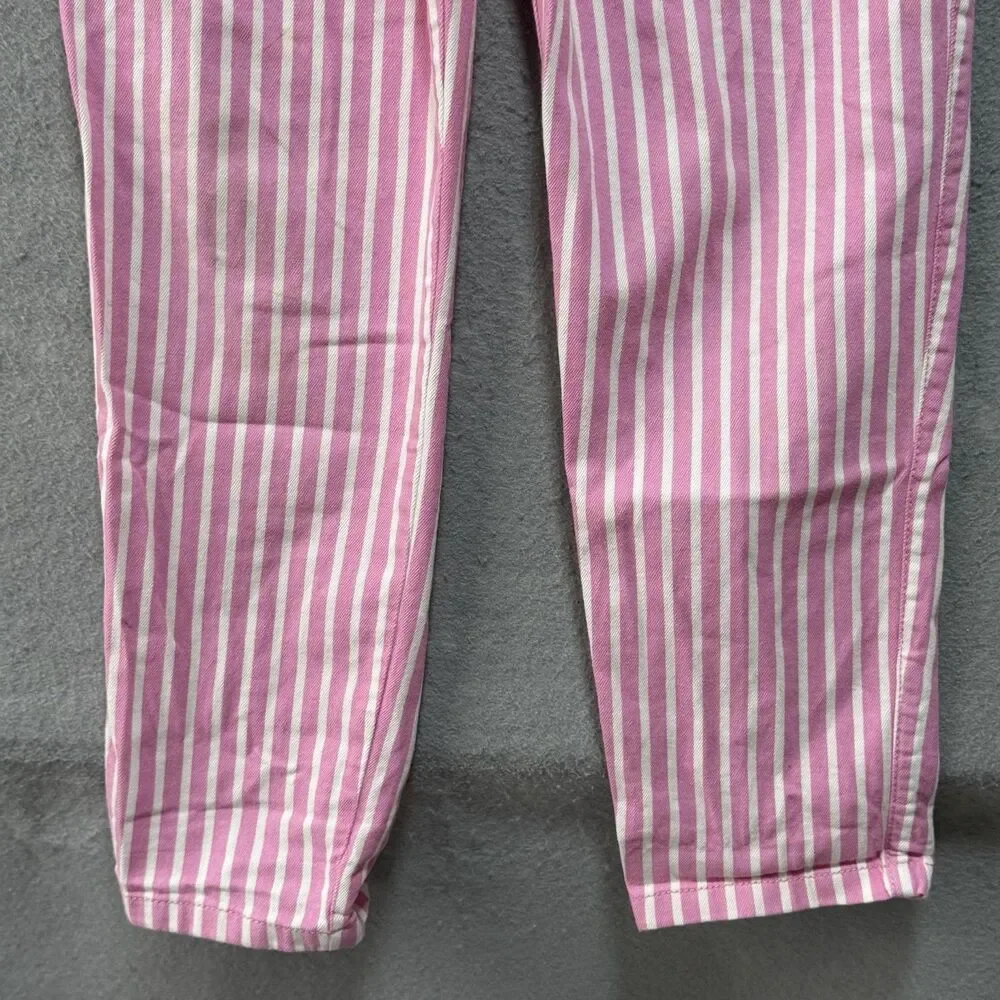 Mini Boden Overalls Romper Kids Girls Size 7-8Y Pink Stripe Flowers Cotton Blend